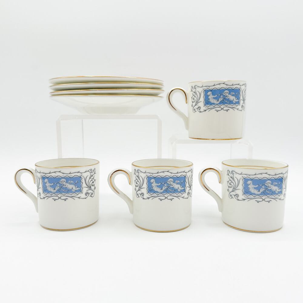 Coalport Revelry Demitasse Coffee Cups Saucers Set of 4 Cupid Scrolls Grey Blue - Picture 12 of 13